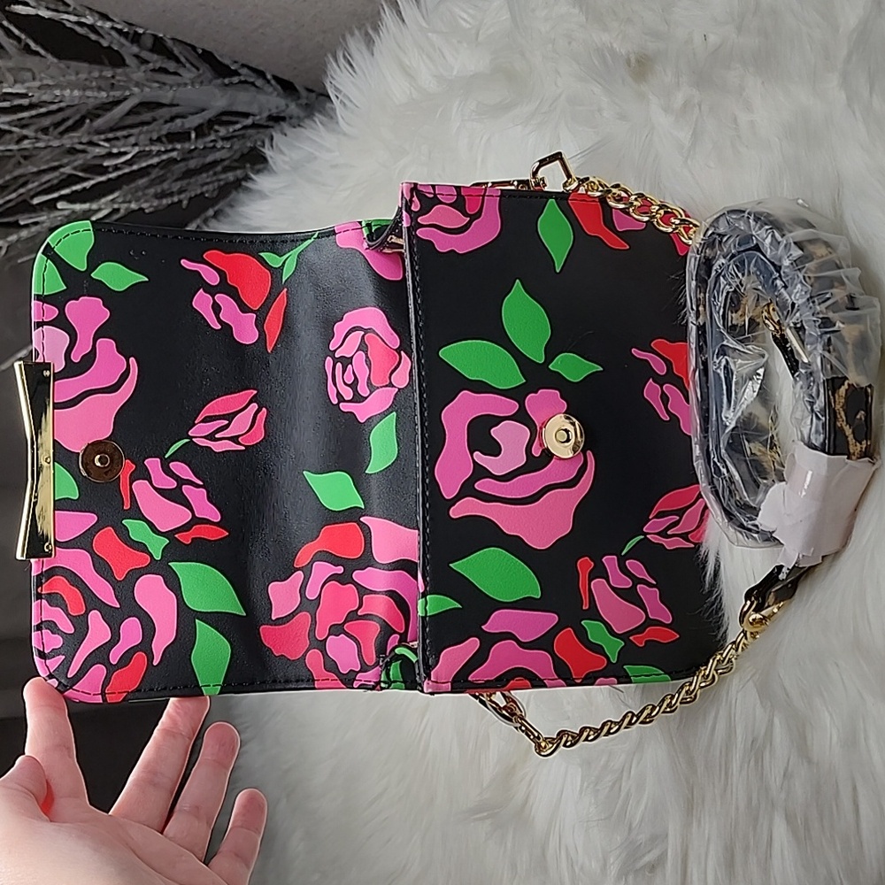 Betsey Johnson Top Handle Floral Leopard Crossbody Bag Purse - Picture 6 of 16